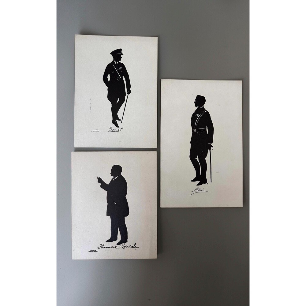 Set of 3 Vintage Beatrix Sherman Historical Silhouette Prints Roosevelt Royalty